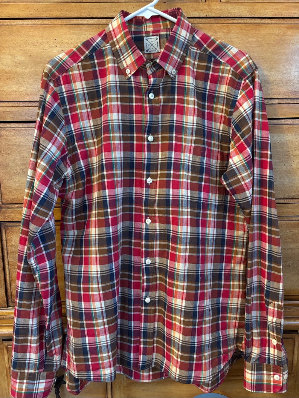 Kiel James Patrick Lightweight Red Plaid Button-Down Shirt, Men’s large